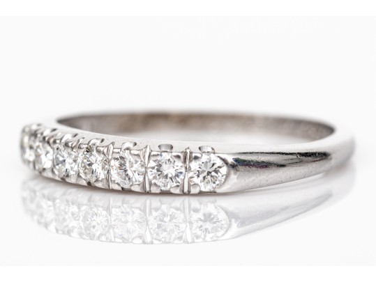 Platinum Classic Seven Diamond Prong Set Band Ring, App. 0.14 TCW, Size 6.75