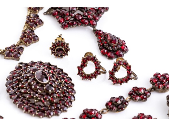 Collection Of Vintage Burgundy Czech Crystal Motif Jewelry Pieces