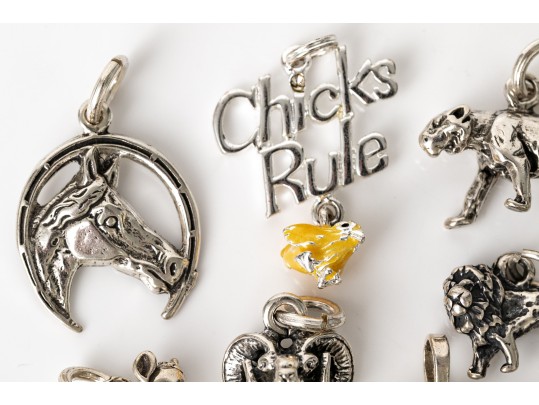 Fun Assorted Collection Of Sterling And Silverplate Creature Motif Charms