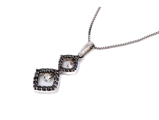 14k White Gold Chic Black And White Diamond Halo Pendant, App. 0.36, With Chain