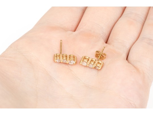 14k Yellow Gold Pretty Graduated Brilliant Diamond Triple Stack Earrings, App. 0.40 TCW