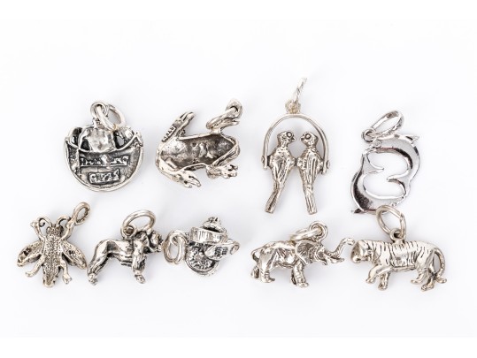 Charming Collection Of Sterling And Silverplate Loose Creature Motif Charms, With Bracelet