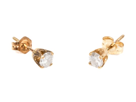 14k Yellow Gold Classic Round Diamond Solitaire Earrings, App. 0.35 TCW