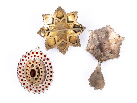 Collection Of Vintage Burgundy Czech Crystal Motif Jewelry Pieces