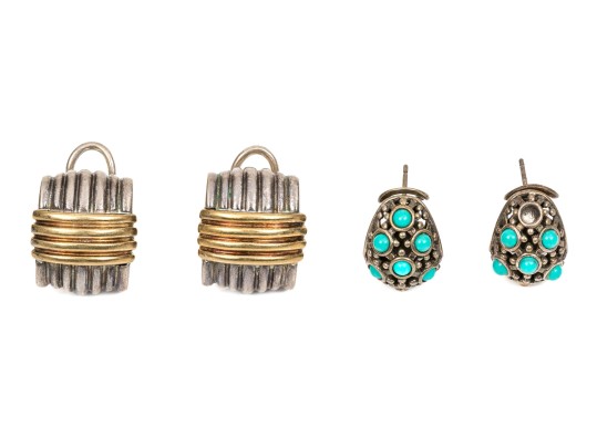 Sterling Silver Assorted Lot Of Striking Earrings, With Posts And Lever Style Backs