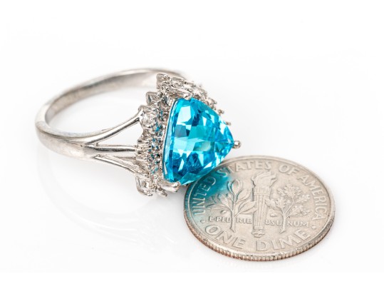 Sterling Silver Striking Trillion Blue Topaz Ring, App. 3.09 CTS, Size 8.25