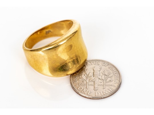 14k Yellow Gold Vintage Wide Concave Profile Dome Ring, Size 8