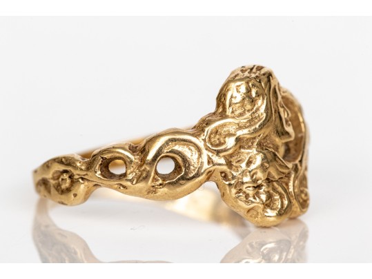 14k Yellow Gold Vintage Art Nouveau Motif Ring, Size 10.25