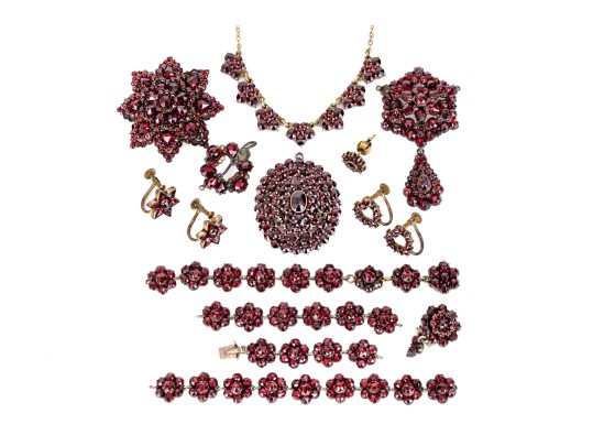 Collection Of Vintage Burgundy Czech Crystal Motif Jewelry Pieces
