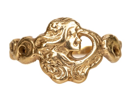 14k Yellow Gold Vintage Art Nouveau Motif Ring, Size 10.25