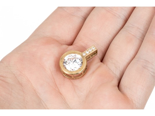 14k Yellow Gold Contemporary Bezel Set Large CZ Pendant