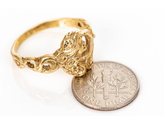 14k Yellow Gold Vintage Art Nouveau Motif Ring, Size 10.25
