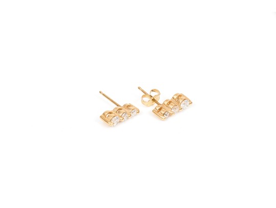 14k Yellow Gold Pretty Graduated Brilliant Diamond Triple Stack Earrings, App. 0.40 TCW