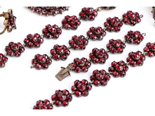 Collection Of Vintage Burgundy Czech Crystal Motif Jewelry Pieces