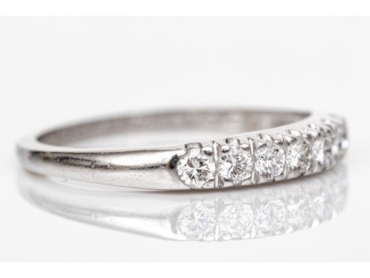 Platinum Classic Seven Diamond Prong Set Band Ring, App. 0.14 TCW, Size 6.75