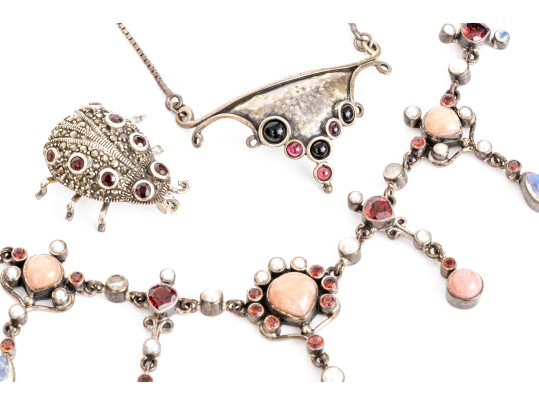 Collection Of Assorted Sterling Silver Garnet Motif Jewelry Pieces