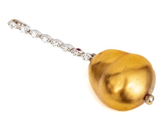10k Yellow And White Gold White Sapphire Set Contemporary Pendant