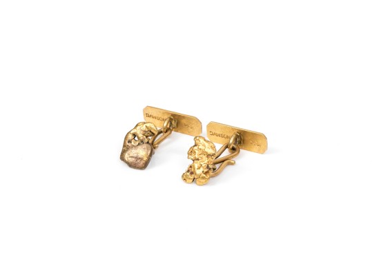 14k Yellow Gold Free Form Nugget Style Loose Link Cufflinks, Small Tops