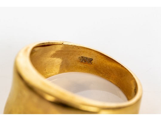 14k Yellow Gold Vintage Wide Concave Profile Dome Ring, Size 8