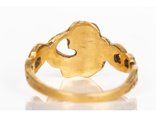14k Yellow Gold Vintage Art Nouveau Motif Ring, Size 10.25