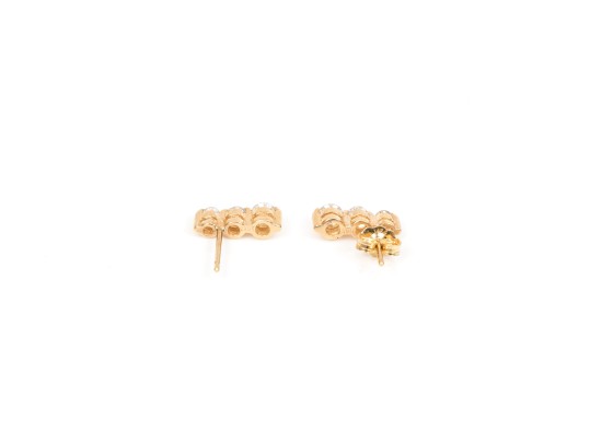 14k Yellow Gold Pretty Graduated Brilliant Diamond Triple Stack Earrings, App. 0.40 TCW