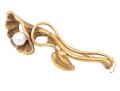 Antique Pretty Yellow Gold Filled And Cultured Pearl Foliate Motif Brooch