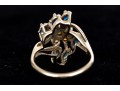 10k White Gold Vintage Opal And Blue Sapphire Cluster Ring, Size 6.75