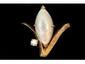 14k Yellow Gold Vintage Contemporary Marquise Opal And Diamond Ring, Size 5.25