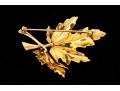 14k Yellow Gold Handsome Vintage Double Leaf Brooch, Diamond Set, App. 0.04 TCW