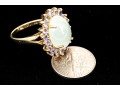 14k Yellow Gold Pale Green Chalcedony And Tanzanite Halo Ring, Size 8