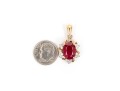14k Yellow Gold Chunky Oval Lead Filled Ruby And Trefoil Diamond Halo Pendant, App. 0.25 TCW