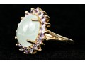 14k Yellow Gold Pale Green Chalcedony And Tanzanite Halo Ring, Size 8