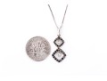 14k White Gold Chic Black And White Diamond Halo Pendant, App. 0.36, With Chain