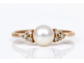 14k Yellow Gold Pretty 5.75mm Cultured Pearl And Diamond Ring, Size 5