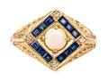 14k Yellow Gold Vintage Filigree Opal, Diamond And Sapphire Ring, Size 7-