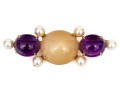 14k Yellow Gold Fabulous Chunky Cabachon Amethyst And Cultured Pearl Decorated Brooch