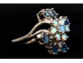 10k White Gold Vintage Opal And Blue Sapphire Cluster Ring, Size 6.75