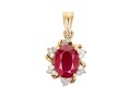 14k Yellow Gold Chunky Oval Lead Filled Ruby And Trefoil Diamond Halo Pendant, App. 0.25 TCW