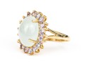 14k Yellow Gold Pale Green Chalcedony And Tanzanite Halo Ring, Size 8