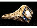 14k Yellow Gold Vintage Filigree Opal, Diamond And Sapphire Ring, Size 7-