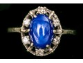 14k White Gold Retro Synthetic Blue Star Sapphire And Cz Halo Ring, Size 3