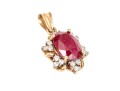 14k Yellow Gold Chunky Oval Lead Filled Ruby And Trefoil Diamond Halo Pendant, App. 0.25 TCW