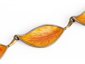 Danish Vintage Sterling Striking Orange Enamel Leaf Motif Earrings And Bracelet Set