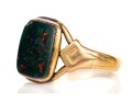 14k Yellow Gold Vintage Square Cushion Bloodstone Ring, Size 7.75