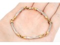 14k Two Tone Striking Twisted Tube Link Bracelet, Capped With Ribbed Ends