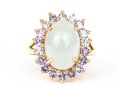 14k Yellow Gold Pale Green Chalcedony And Tanzanite Halo Ring, Size 8