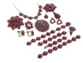 Collection Of Vintage Burgundy Czech Crystal Motif Jewelry Pieces
