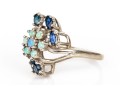 10k White Gold Vintage Opal And Blue Sapphire Cluster Ring, Size 6.75