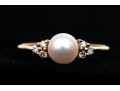 14k Yellow Gold Pretty 5.75mm Cultured Pearl And Diamond Ring, Size 5