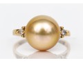 14k Yellow Gold Beautiful 10mm Champagne Cultured Pearl And Diamond Ring, Size 6